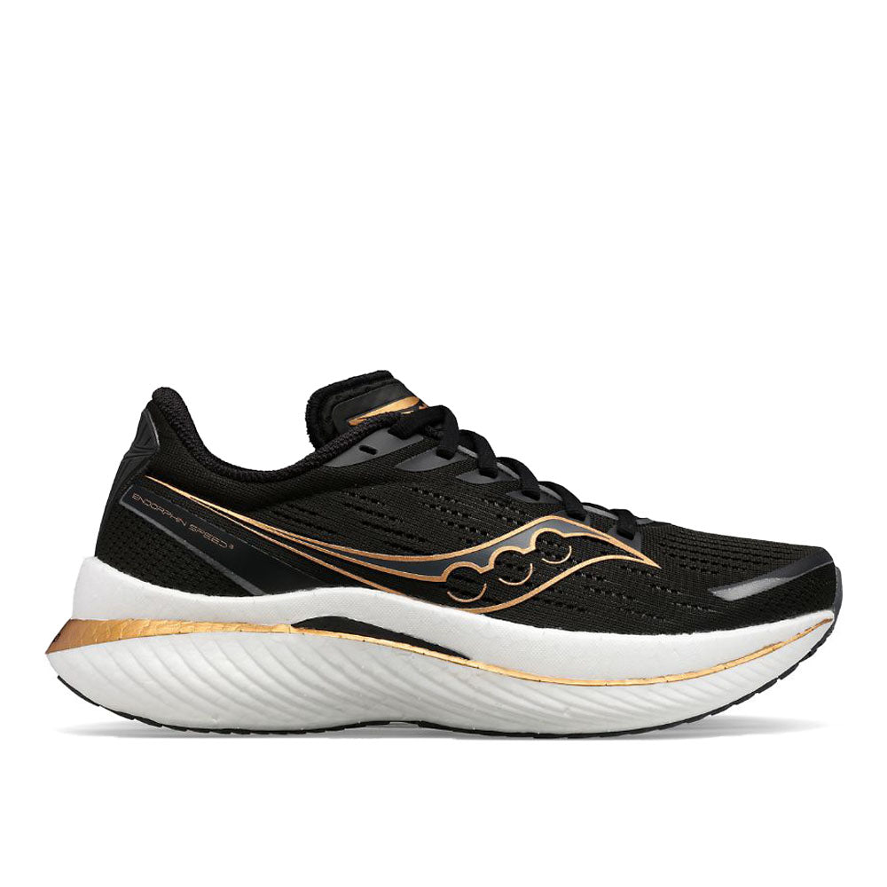 Women's Saucony Endorphin Speed 3, Black/Goldstruck, 6.5 B Medium