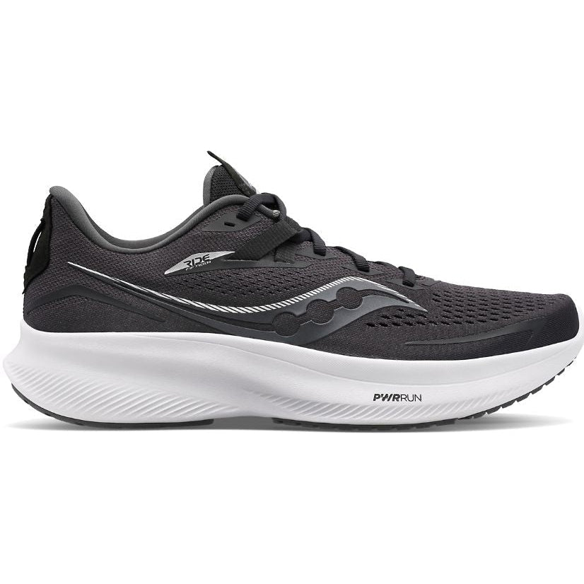 Women's Saucony Ride 15, Black/White, 7.5 D Wide