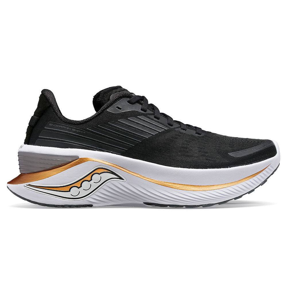 Women's Saucony Endorphin Shift 3, Black/Goldstrck, 8.5 D Wide